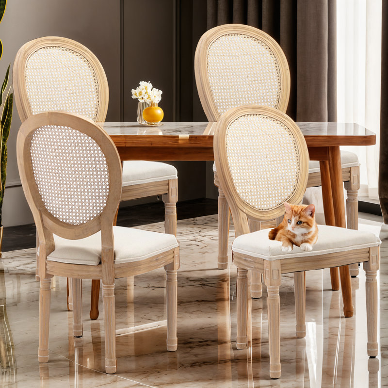 One Allium Way French Style Vintage Rattan Back Dining Chair Set of 4